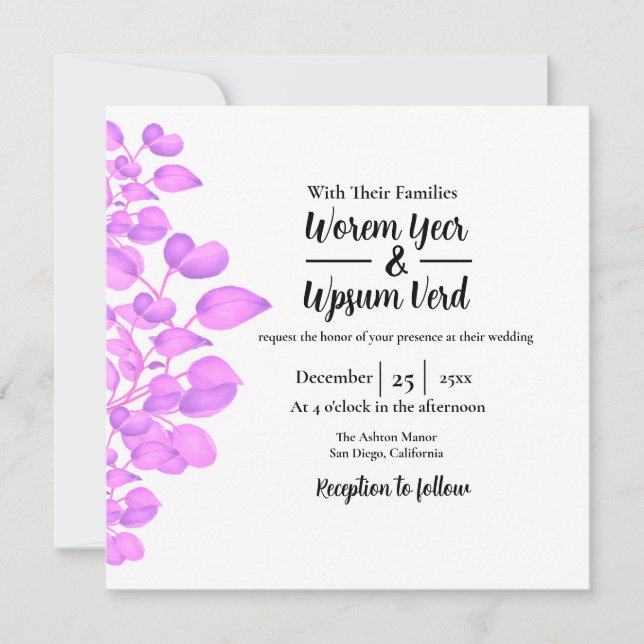 Wedding Flower Colour Desig Invitation Card (Front)
