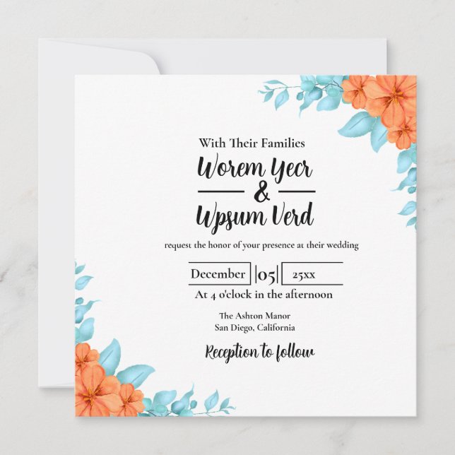 Wedding Flower Colour Desig Invitation Card Design (Front)
