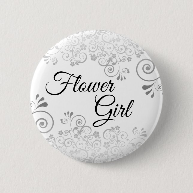 Wedding Flower Girl Button Silver Grey Frills (Front)