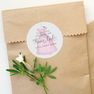 Wedding Flower Girl Elegant Pink Dress Vintage Classic Round Sticker
