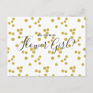 Wedding Flower Girl Gold Confetti Script Postcard