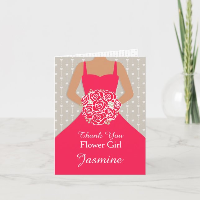 Wedding flower girl red dress thank you card (Front)