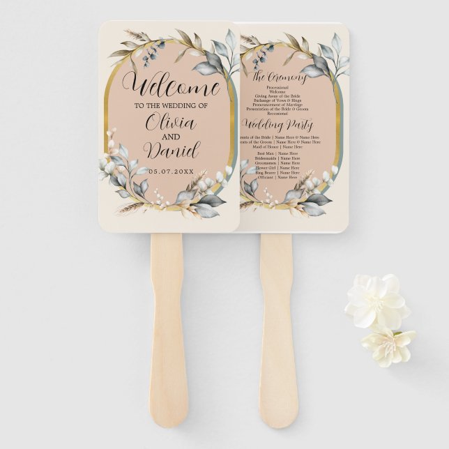 Wedding Flower Hand Fan Romantic Neutrals Spring (Front and Back)