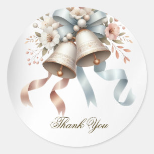Wedding Flowers Bells Pink Blue Ribbons Beautiful Classic Round Sticker