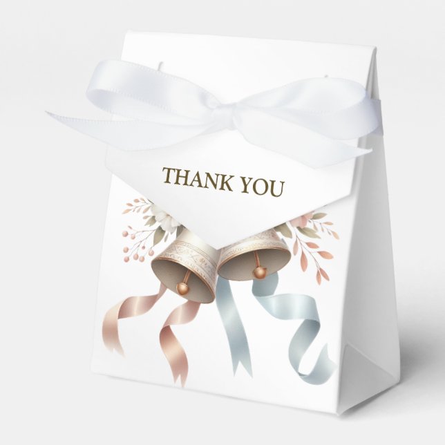 Wedding Flowers Bells Pink Blue Ribbons Beautiful Favour Box (Front Side)