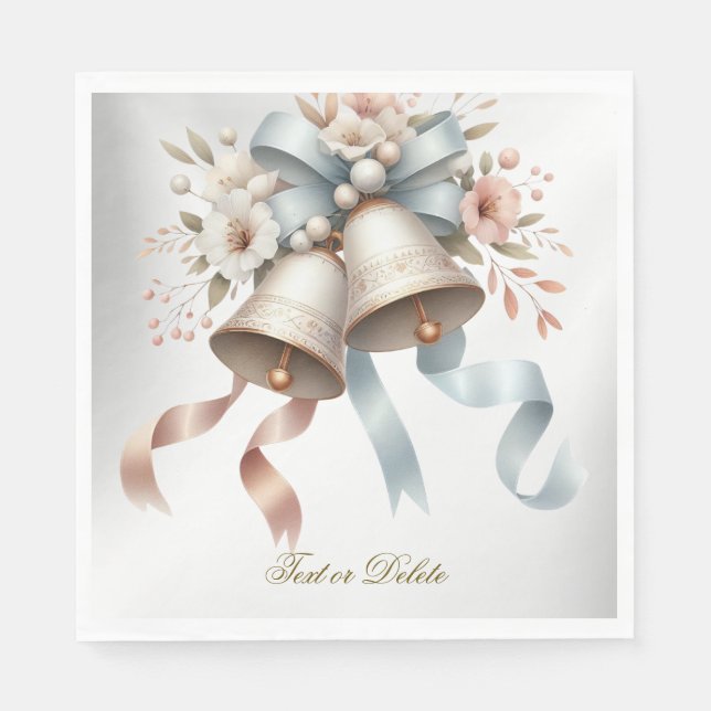 Wedding Flowers Bells Pink Blue Ribbons Beautiful Napkin (Front)