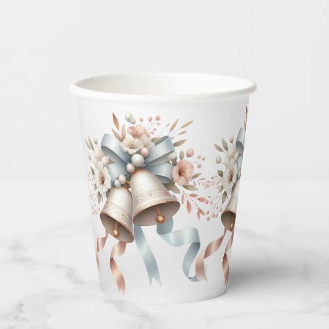 Wedding Flowers Bells Pink Blue Ribbons Beautiful Paper Cups (Front)