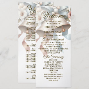 Wedding Flowers Bells Pink Blue Ribbons Beautiful Programme