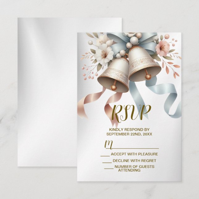 Wedding Flowers Bells Pink Blue Ribbons Beautiful RSVP Card (Front/Back)