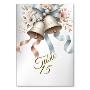 Wedding Flowers Bells Pink Blue Ribbons Beautiful Table Number