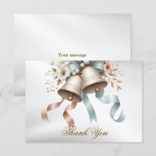 Wedding Flowers Bells Pink Blue Ribbons Beautiful Thank You Card