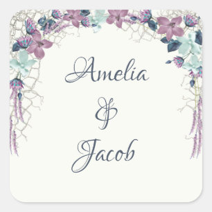 Wedding Flowers In a Floral Nautical Net Square Sticker