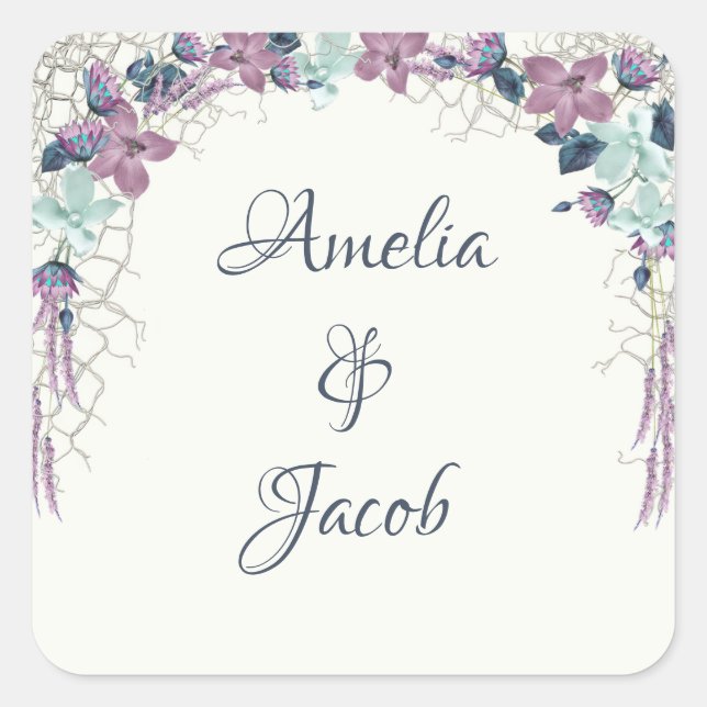 Wedding Flowers In a Floral Nautical Net Square Sticker (Front)