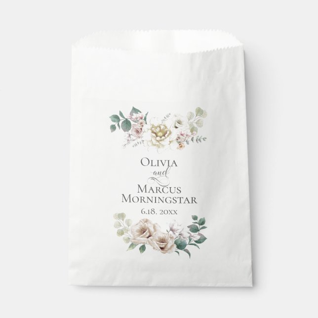 Wedding Flowers Ivory Peony Flowers Favour Bags (Front)