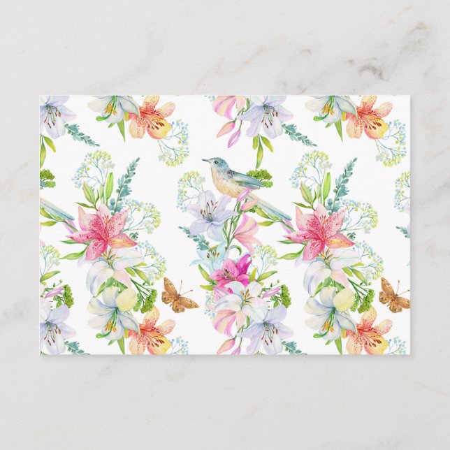 Wedding Flowers Lilies and Birds Watercolor Enclosure Card (Back)