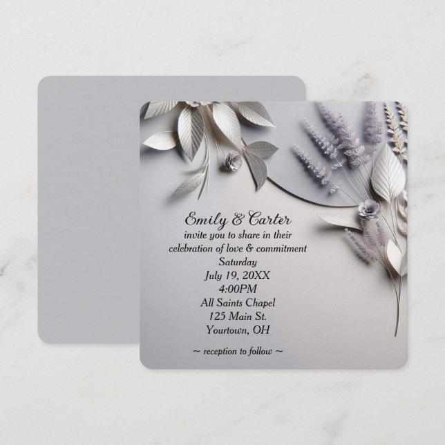 Wedding Flowers On Silver Invitation (Front/Back)