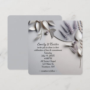 Wedding Flowers On Silver Invitation
