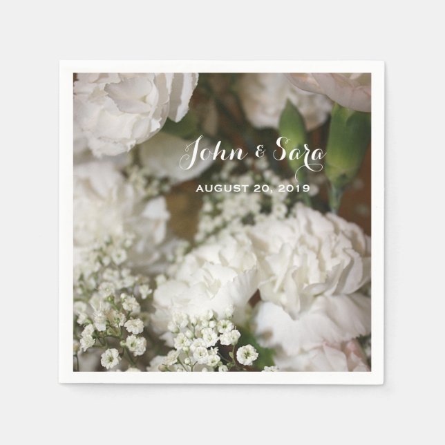 Wedding Flowers Photo, Personalised Wedding Napkin (Front)