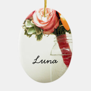 wedding flowers pink orange rose customise ceramic tree decoration