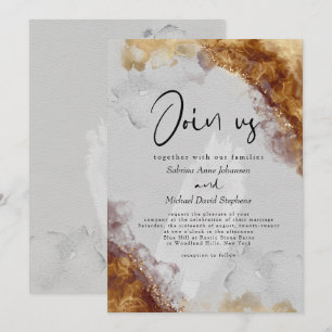 WEDDING   Fluid Amber Pewter Alcohol Ink Invitation