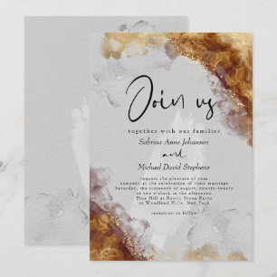 WEDDING   Fluid Amber Pewter Alcohol Ink Invitation