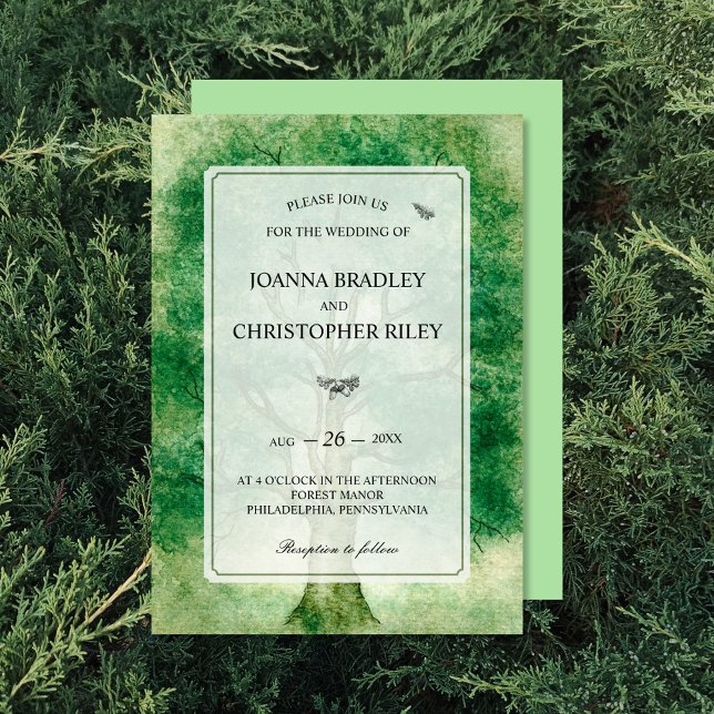 Wedding Foil Invitation Watercolor Oak Tree (Creator Uploaded)