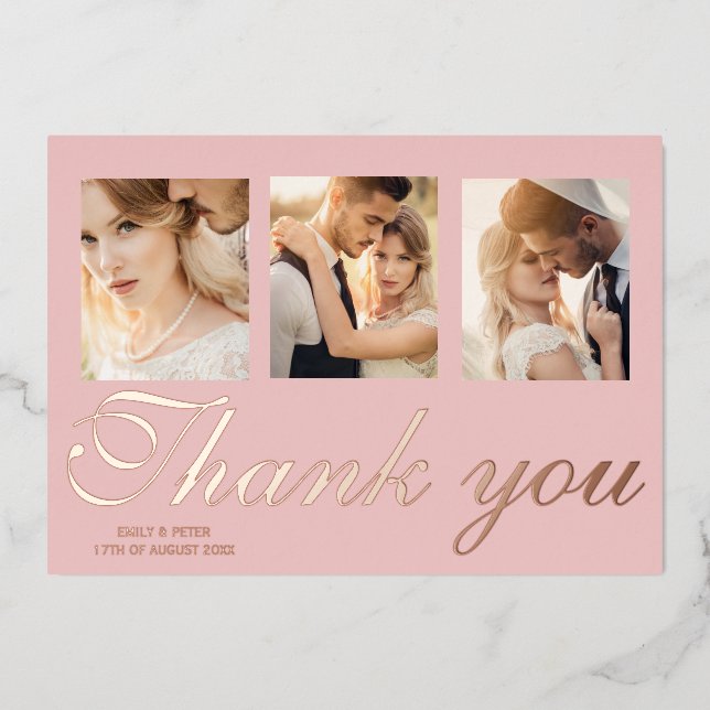 Wedding foil thank you card. Rose gold foil card (Front)