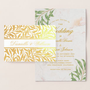 Wedding Foliage Calligraphy Marble Greenery Gold Foil Card