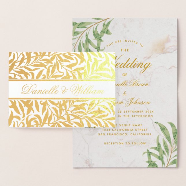 Wedding Foliage Calligraphy Marble Greenery Gold Foil Card (Display)