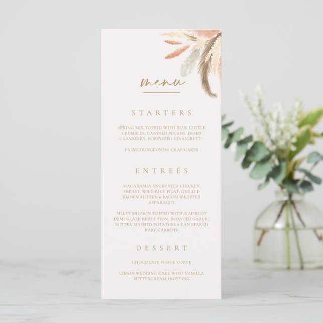 Wedding Food Menu Card Dinner Lunch Brunch C100 (Standing Front)