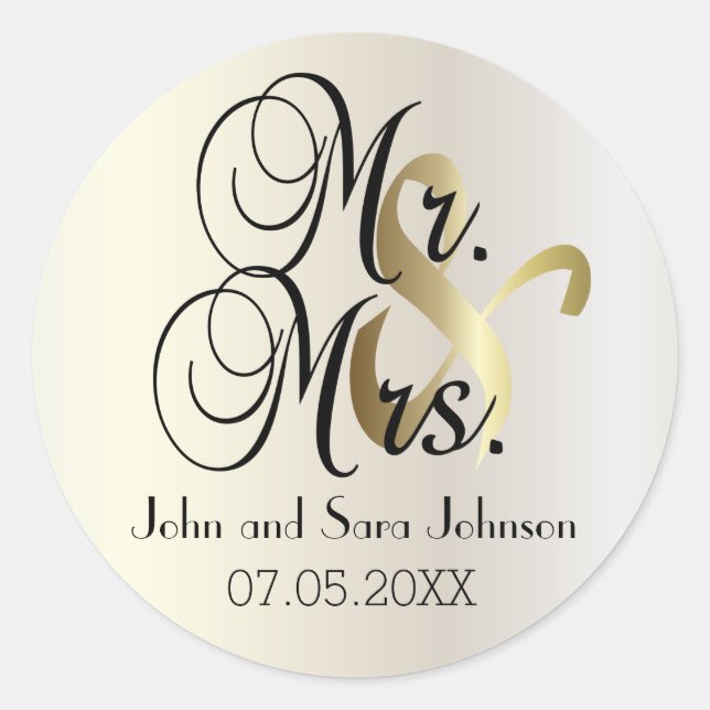 Wedding for the Mr & Mrs | Personalise Classic Round Sticker (Front)
