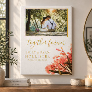 Wedding Forever Golden Script Oleander Floral Canvas Print