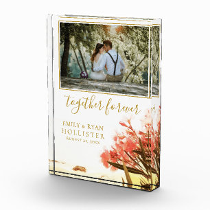 Wedding Forever Golden Script Oleander Floral Photo Block