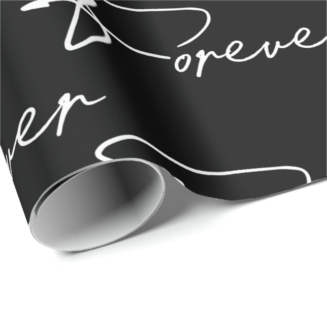 Wedding Forever Modern Script On Black Wrapping Paper (Roll Corner)