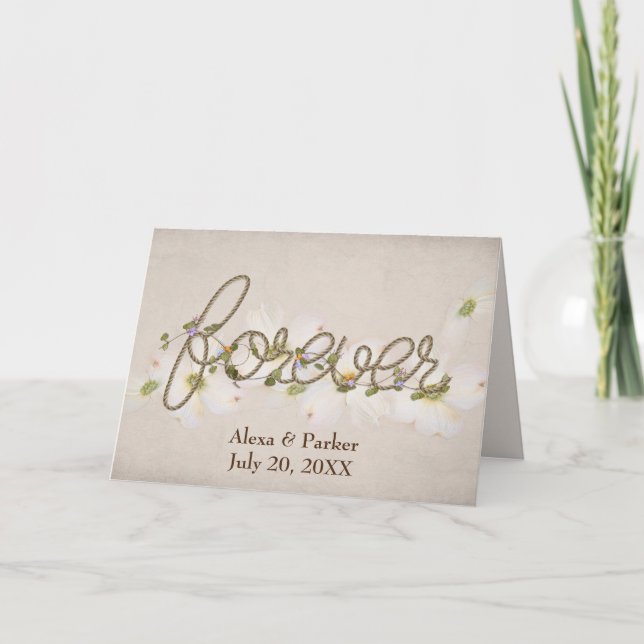 Wedding Forever Rope Text and Flowers Card (Front)