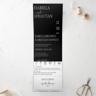 Wedding Formal Black All in one set Tri-Fold Invitation