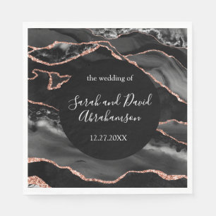 Wedding Formal Black and Rose Gold Glitter Agate Napkin