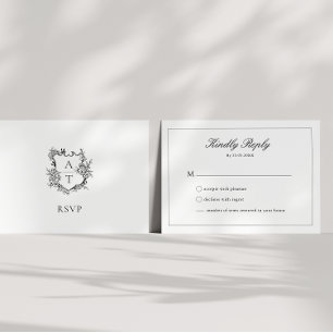 Wedding Formal Floral Crest Monogram RSVP Card