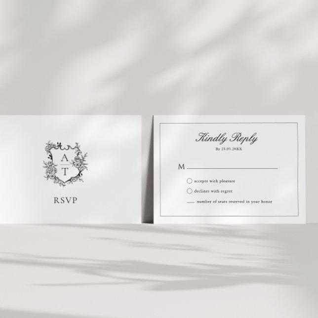 Wedding Formal Floral Crest Monogram RSVP Card (Creator Uploaded)