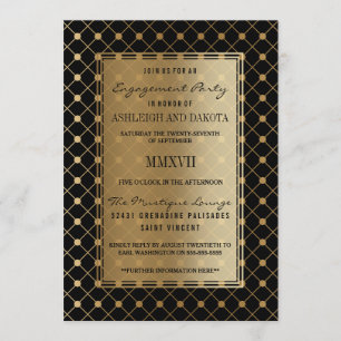 Wedding Formal Gold Pattern on Black Invitation