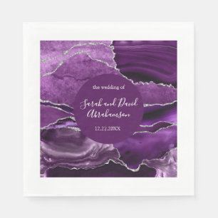 Wedding Formal Purple and SIlver Glitter Agate Napkin