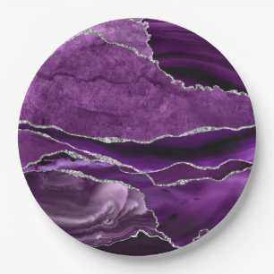 Wedding Formal Purple and SIlver Glitter Agate Paper Plate