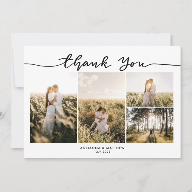 Wedding Four Photos Elegant Thank You Script (Front)