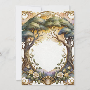 wedding frame gold and flowers magic invitation