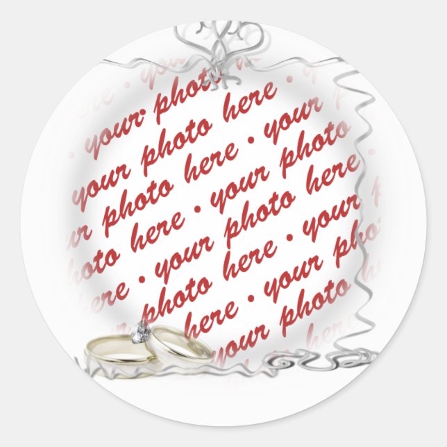 Wedding Frame with Rings & Ribbons Classic Round Sticker (Front)