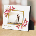 Wedding Frameless Photo Tabletop Easel Back Plaque<br><div class="desc">Tabletop plaque with a built-in easel features your favorite photo accented with beautiful watercolor red and gold leaves and dots. Great as a gift or to display your favorite photo in your own home. Your image colors are put directly on the hardboard panel for a stunningly crisp image with an...</div>