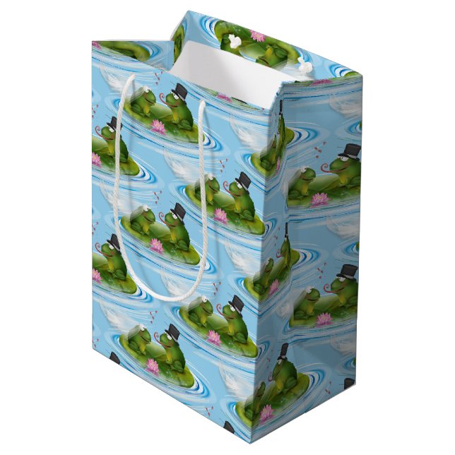 Wedding Frogs on Lily Pad with Hearts  Medium Gift Bag (Back Angled)