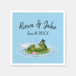 Wedding Frogs on Lily Pad with Hearts Napkin