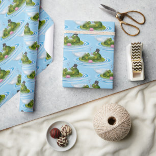 Wedding Frogs on Lily Pad with Hearts Wrapping Paper