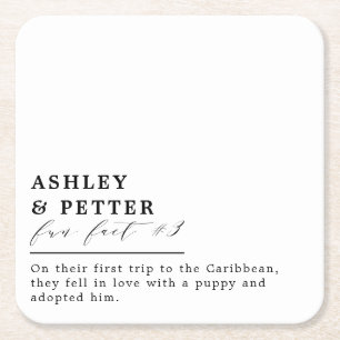 Wedding Fun Facts About the Couple Classic Script  Square Paper Coaster